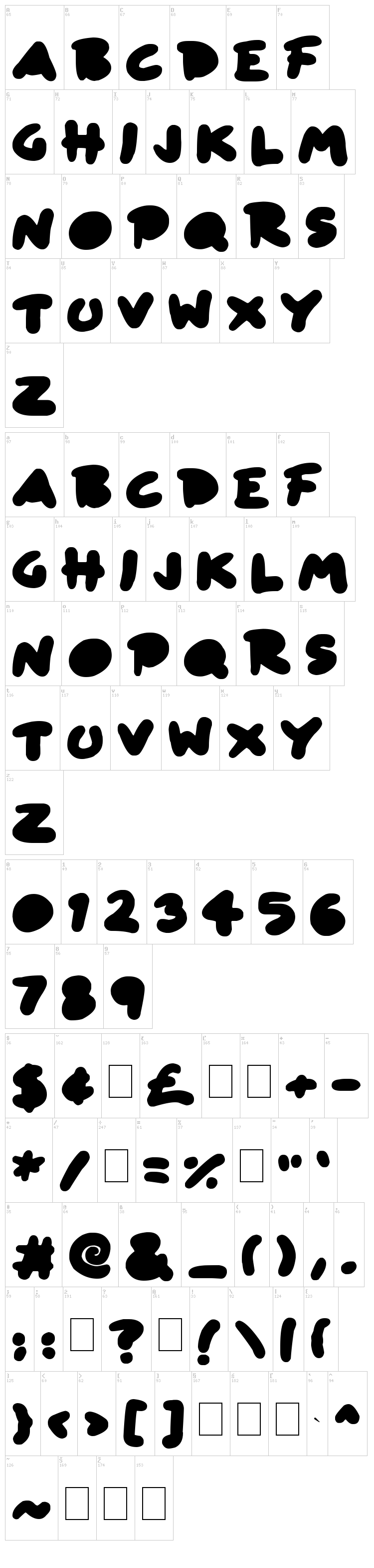 Blob Toon Shadows font map